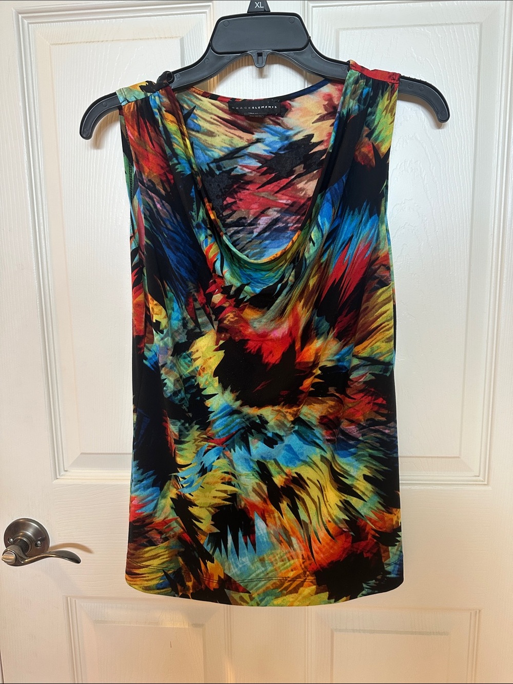 Grace Elements Black Multicolor Abstract Draped Neck Tank